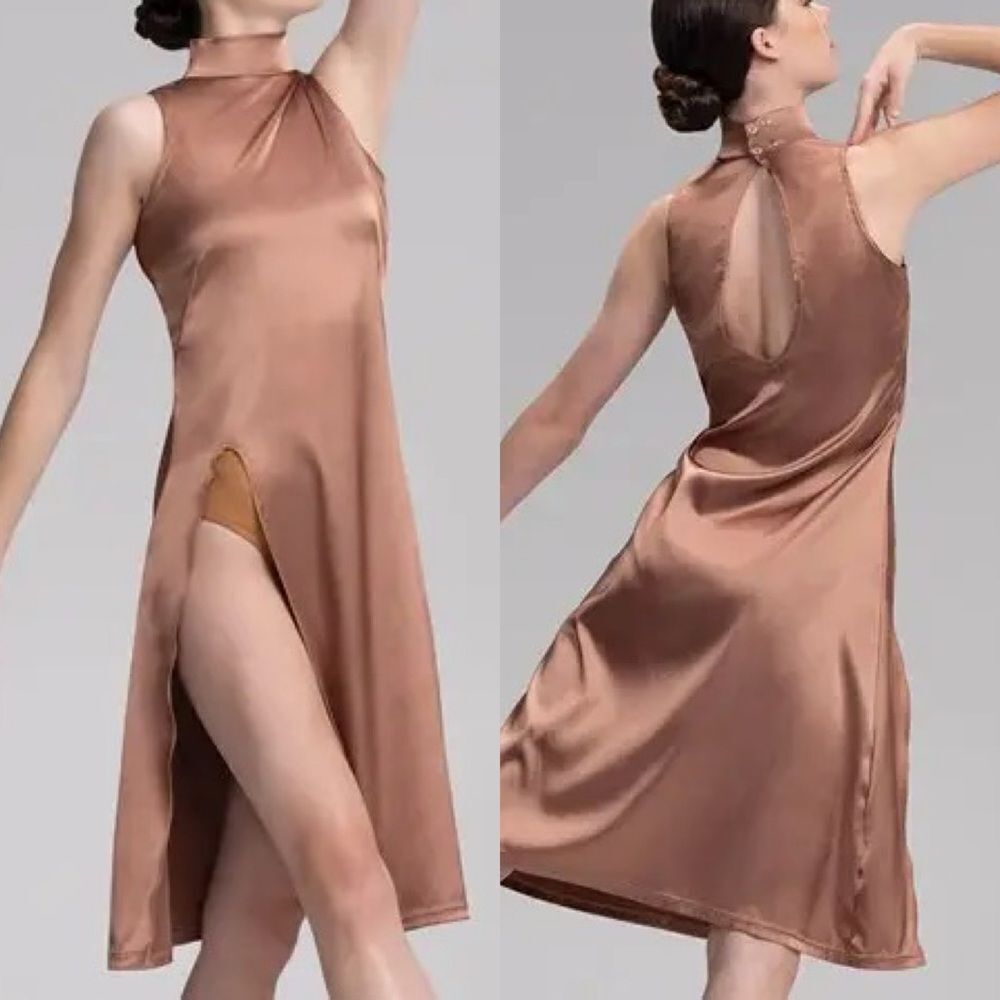 WEISSMAN Balera Elite Dance silky Charmeuse Mock Neck slip Dress D13067 MA adult